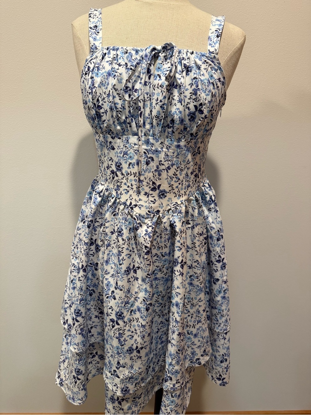 Blue and White Cottagecore Floral Mini Corset Dress